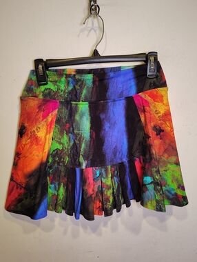 Dona Jo Multicolor Print Pleated Front Tennis Skirt Skort Sz 1.5(M) Pickleball